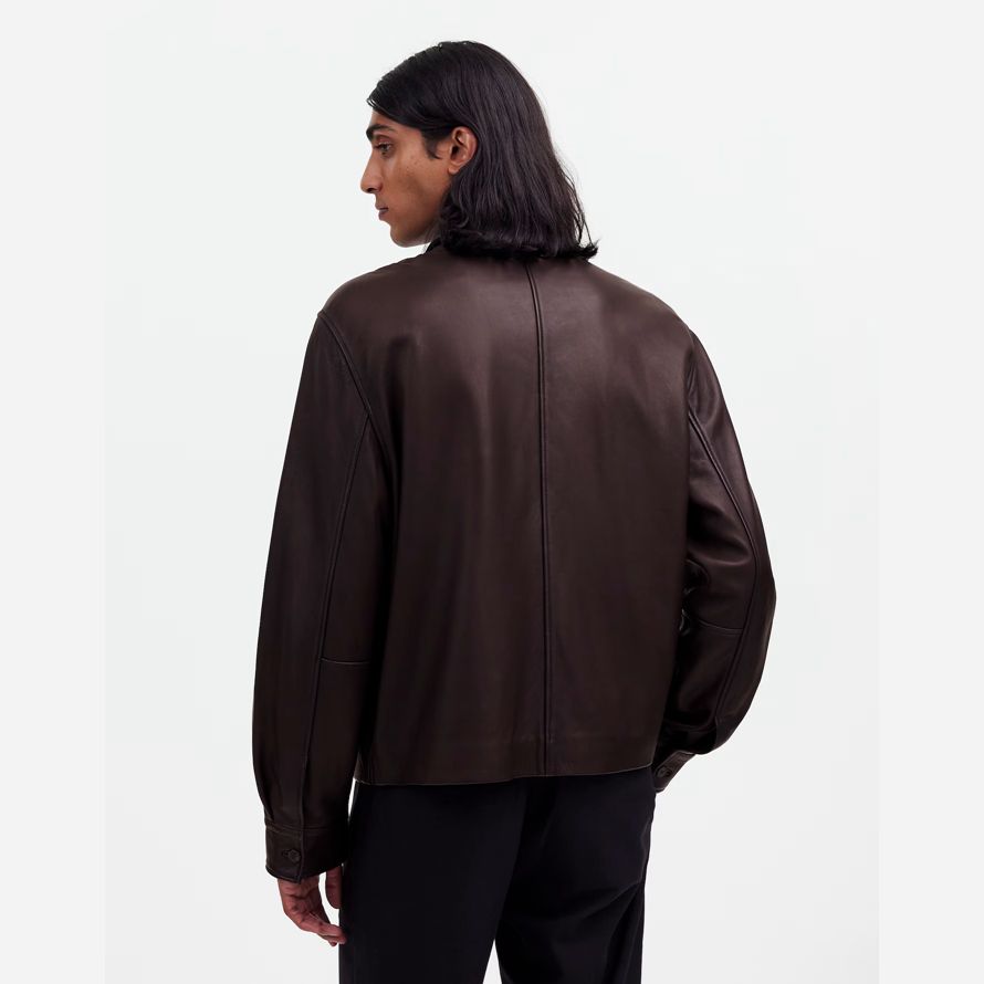 mörk brun mens madewell zip-front skinnjacka