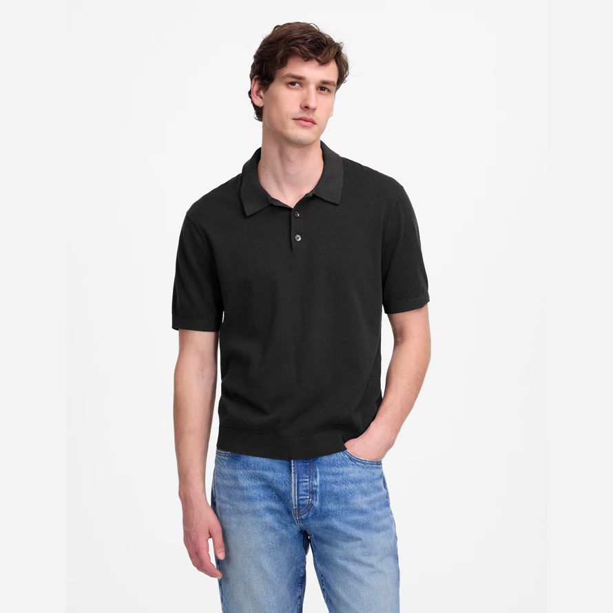 madewell tre-knappen tröja mens polo svart