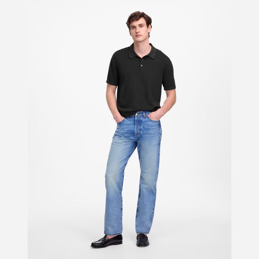 madewell tre-knappen tröja mens polo svart