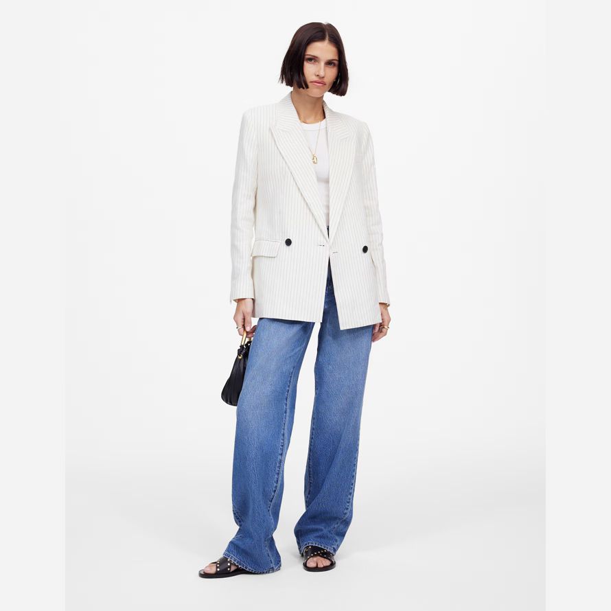 madewell avslappnad kritstreck linne dam kavaj vit