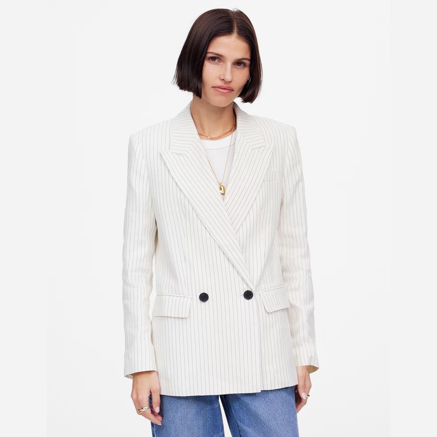 madewell avslappnad kritstreck linne dam kavaj vit