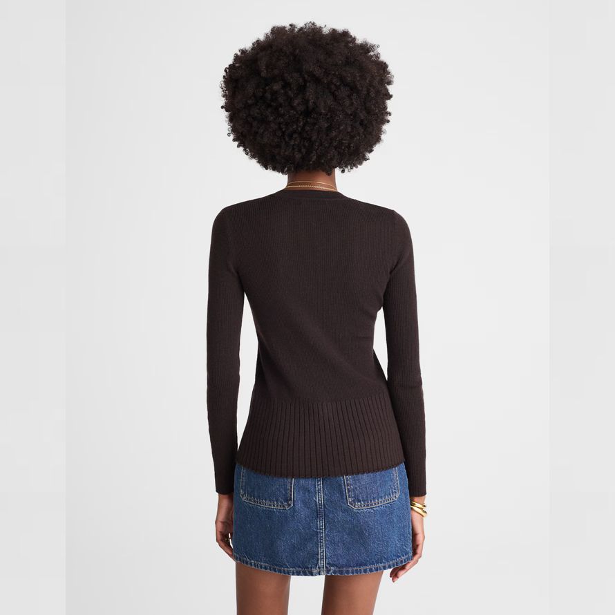 mörkbrun madewell djup v-hals merino-silk blend dam kofta