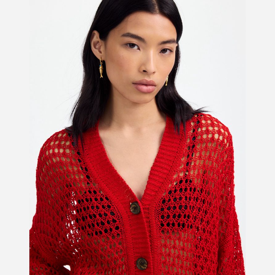 madewell Öppen söm v-ringad dam kofta rött