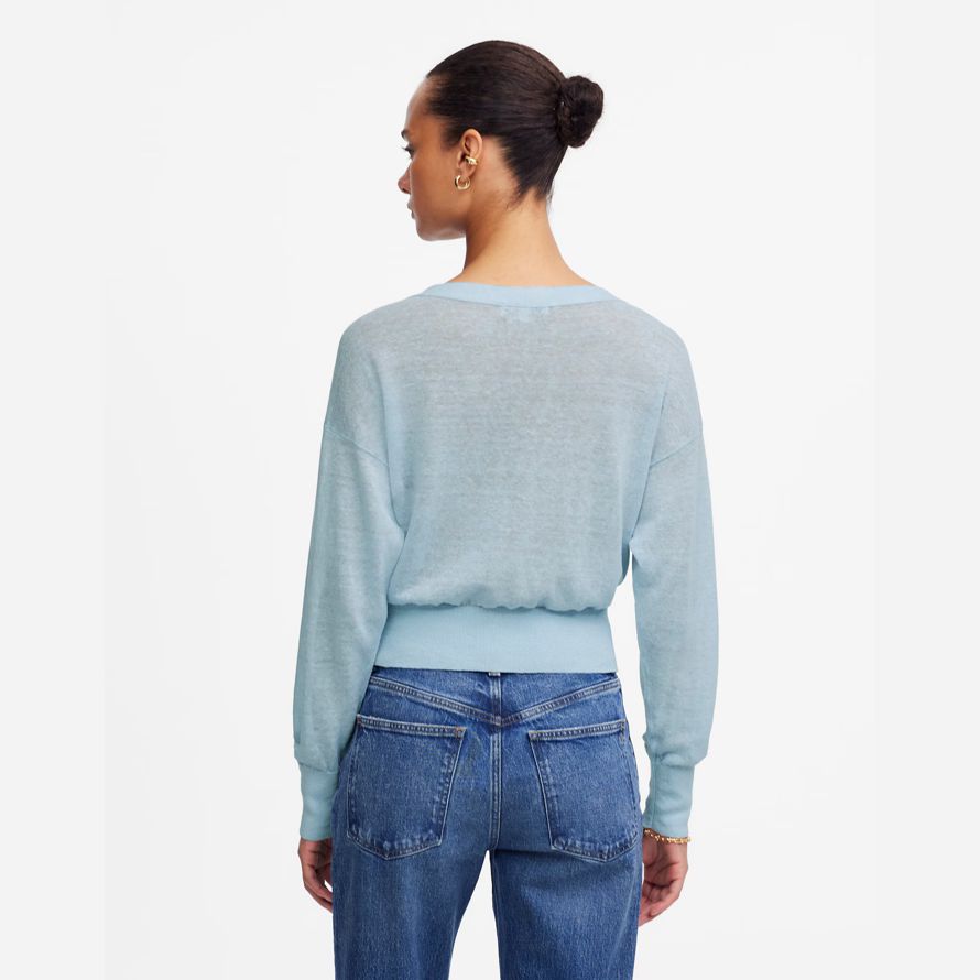 madewell linne-blandning v-ringad dam kofta ljus blå