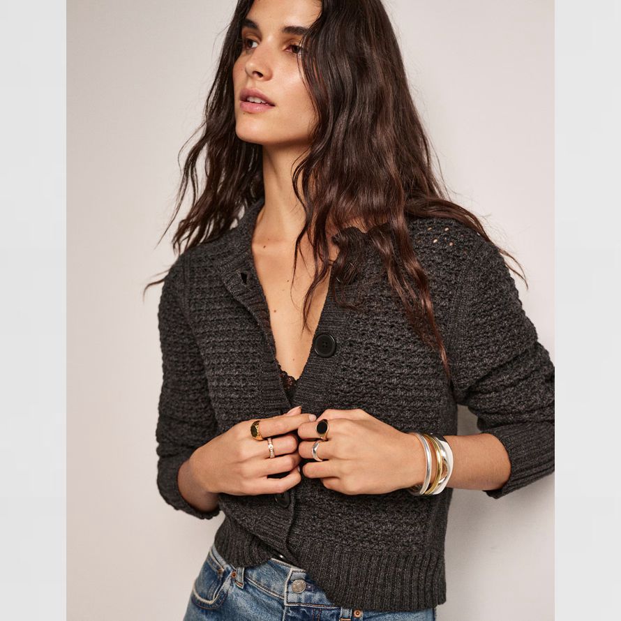 mörkgrå madewell uddig merino ull-blandning dam kofta