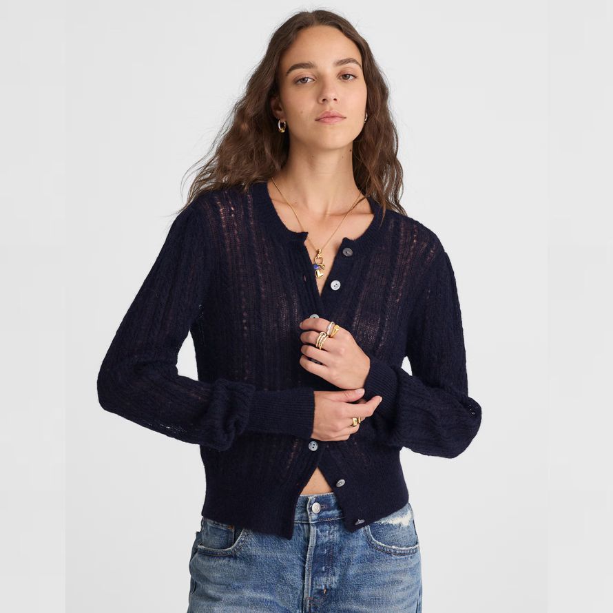 dam madewell pointelle-sy alpacka blandning marinblå cardigan