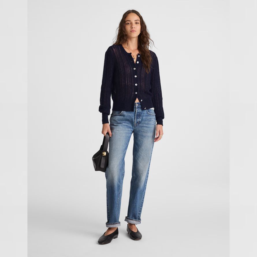 dam madewell pointelle-sy alpacka blandning marinblå cardigan