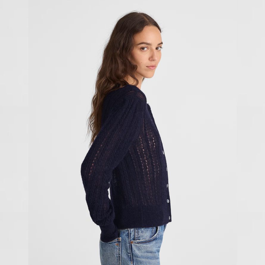 dam madewell pointelle-sy alpacka blandning marinblå cardigan