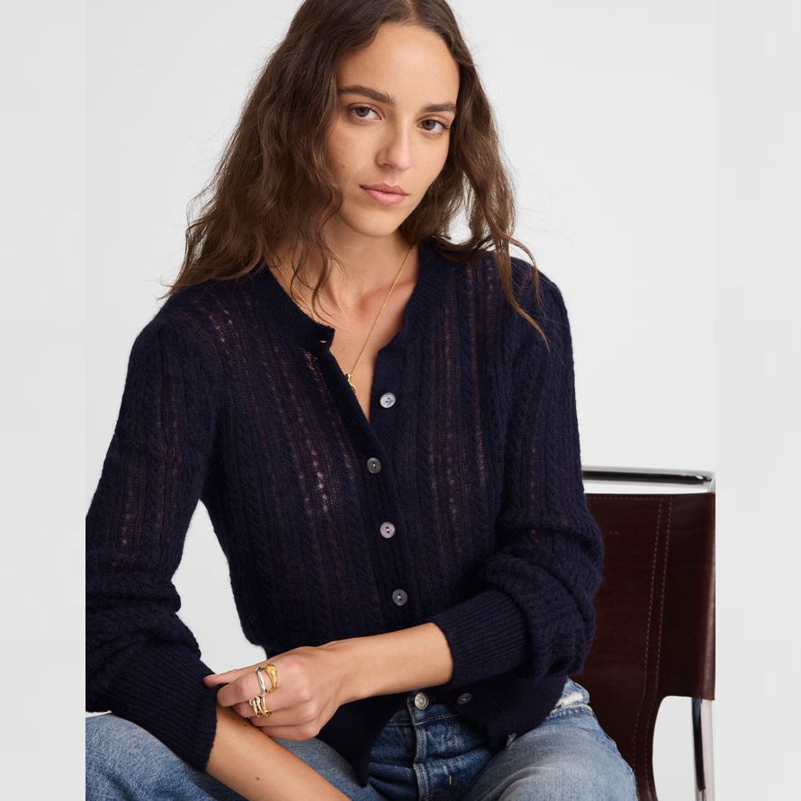 dam madewell pointelle-sy alpacka blandning marinblå cardigan