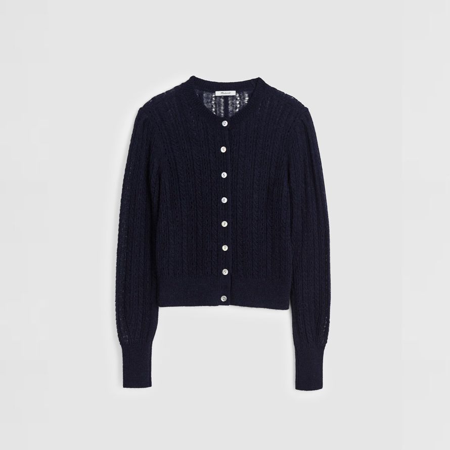dam madewell pointelle-sy alpacka blandning marinblå cardigan