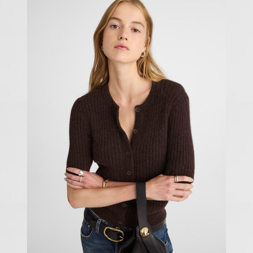 mörkbrun madewell patch ficka puff-Ärm dam kofta
