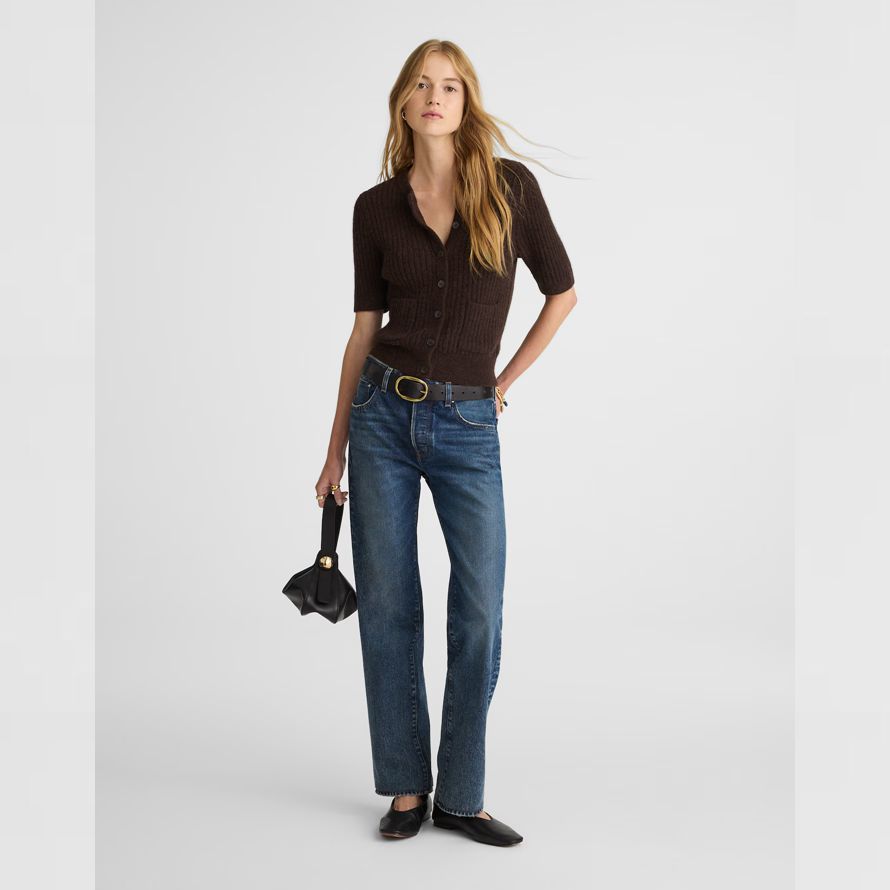 mörkbrun madewell patch ficka puff-Ärm dam kofta