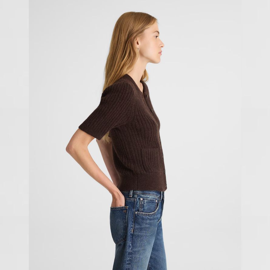 mörkbrun madewell patch ficka puff-Ärm dam kofta