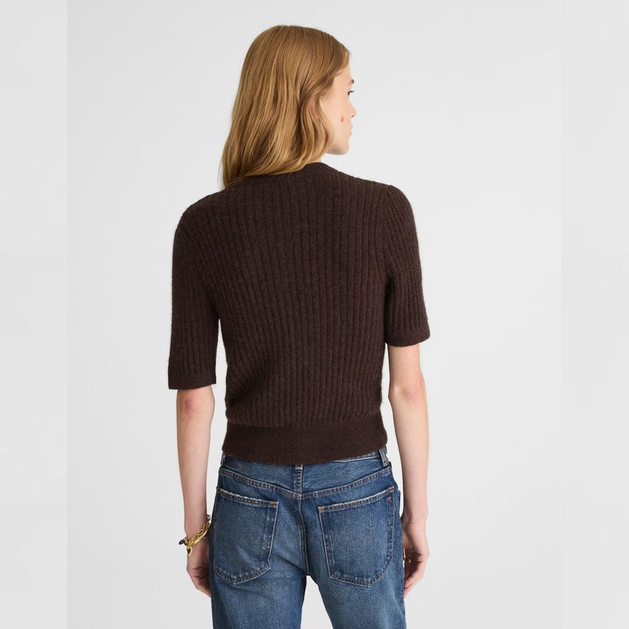 mörkbrun madewell patch ficka puff-Ärm dam kofta