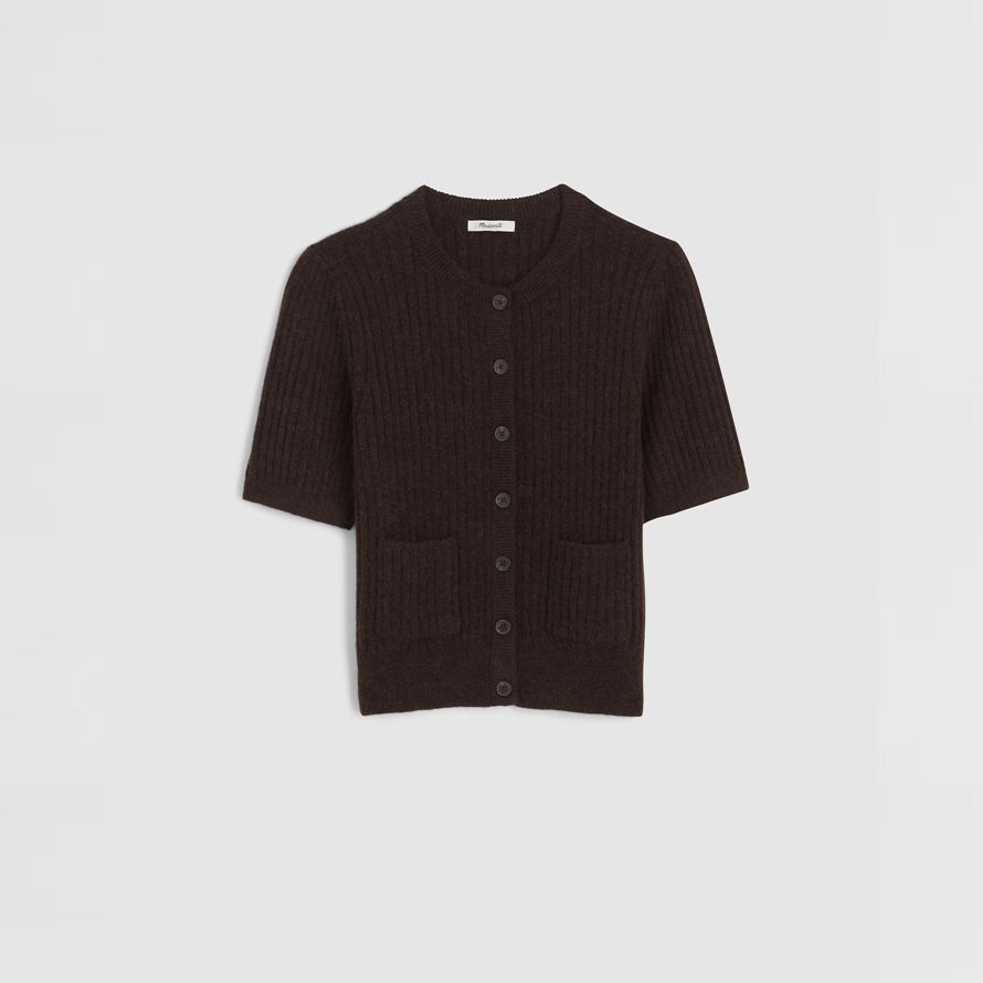 mörkbrun madewell patch ficka puff-Ärm dam kofta