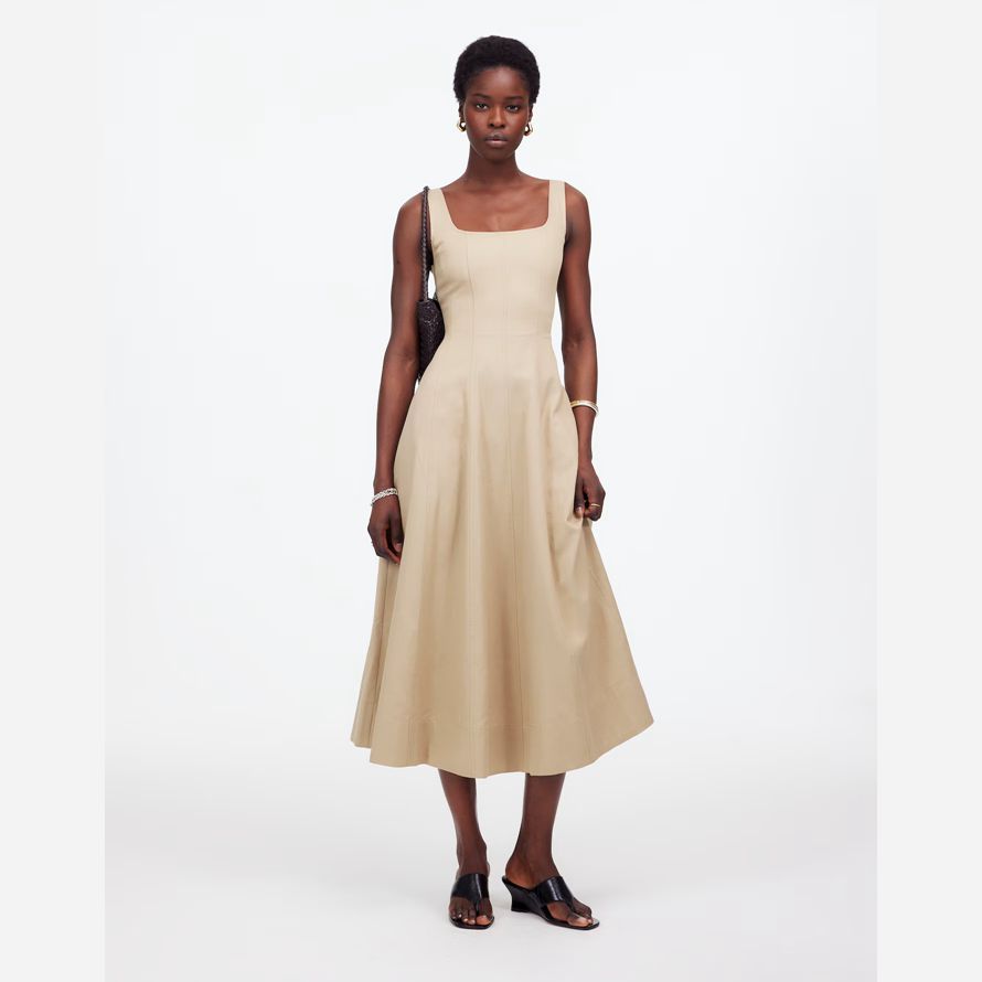 grädde madewell falsade squareneck midi-dam klänning