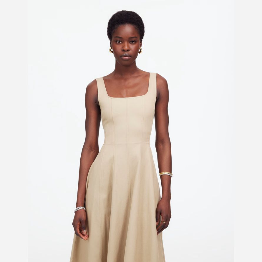 grädde madewell falsade squareneck midi-dam klänning