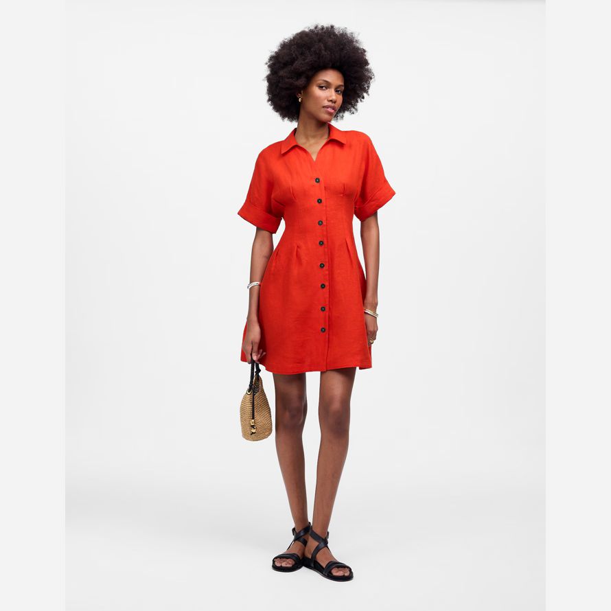 dam madewell veckade mini-shirt klänning röd
