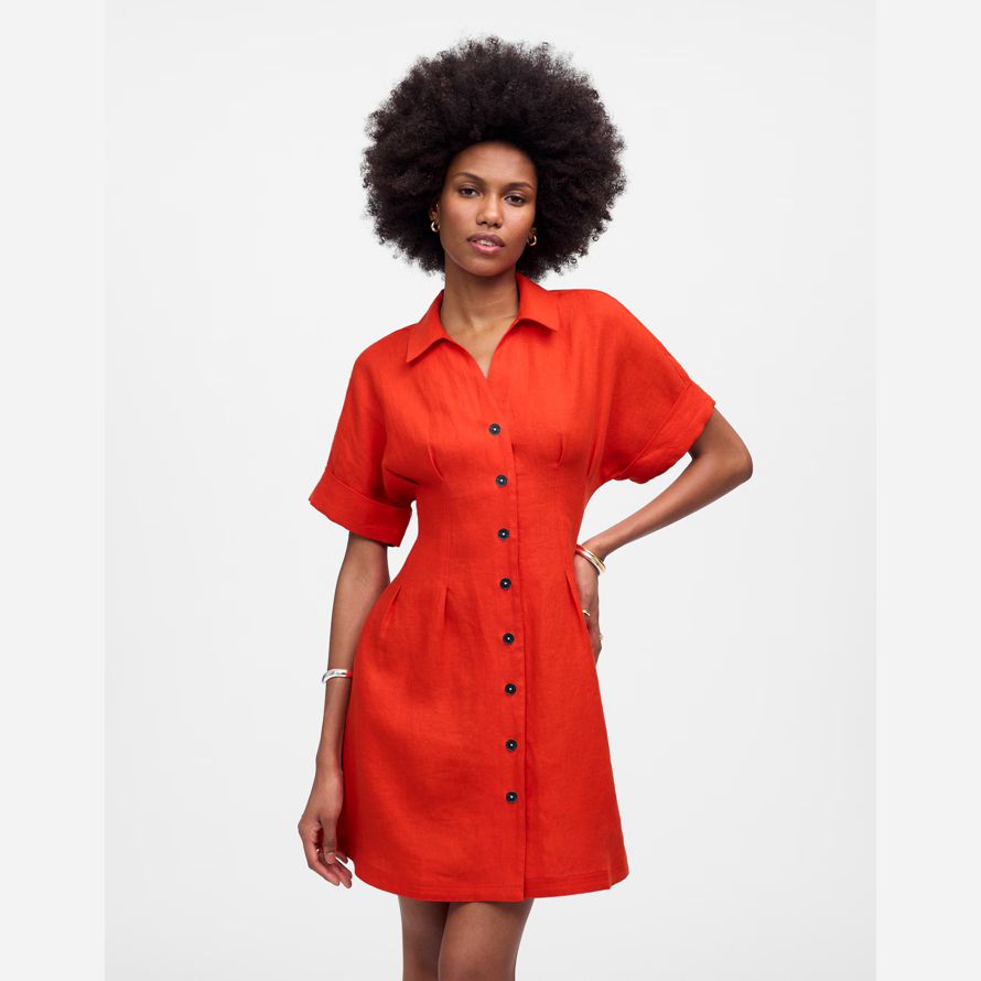 dam madewell veckade mini-shirt klänning röd