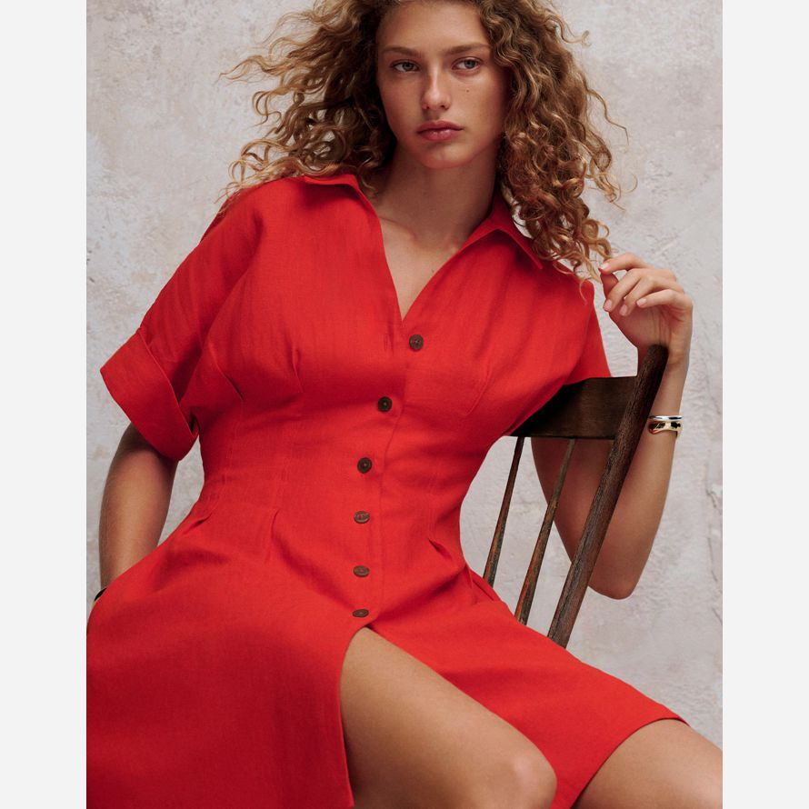 dam madewell veckade mini-shirt klänning röd