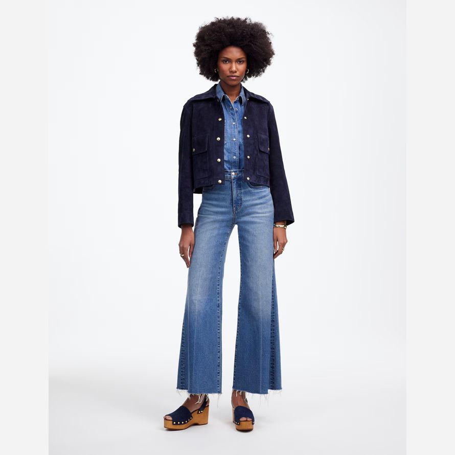 dam madewell brett utsvängda ben gröda jeans blå