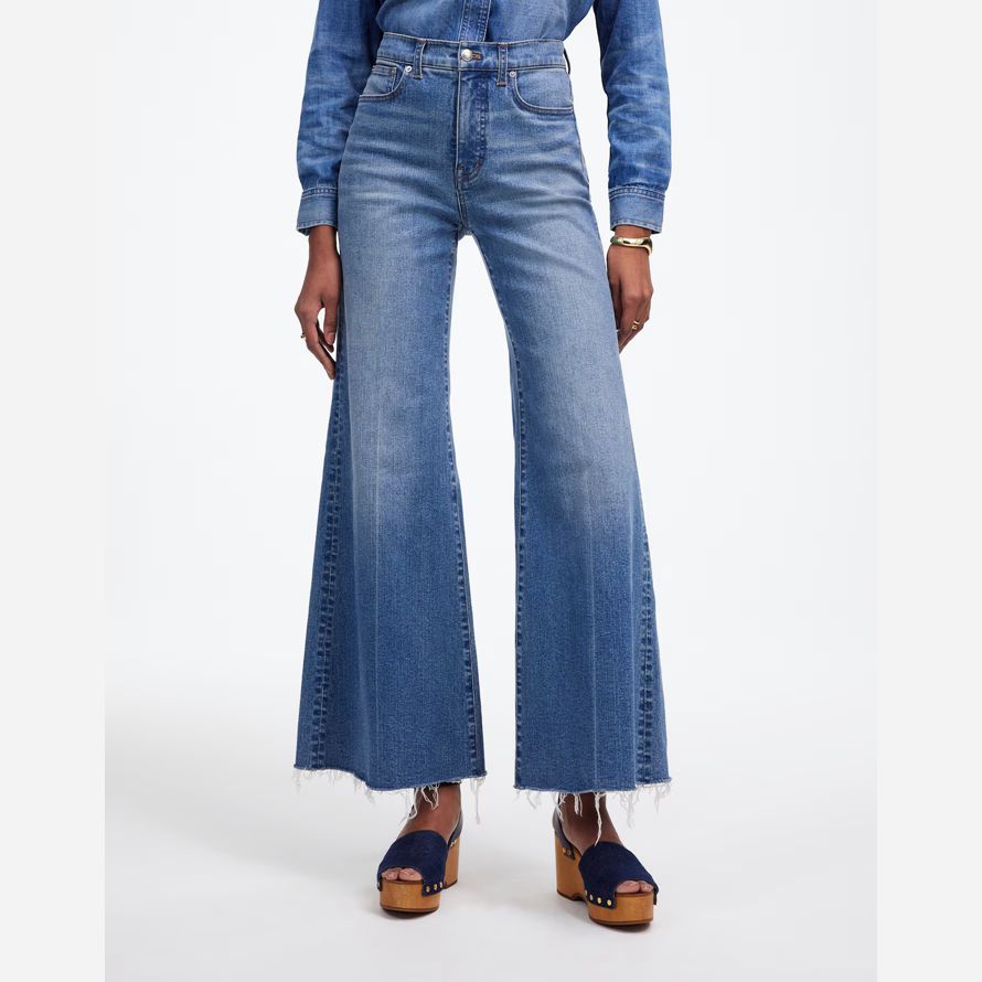 dam madewell brett utsvängda ben gröda jeans blå