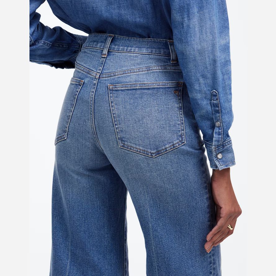 dam madewell brett utsvängda ben gröda jeans blå