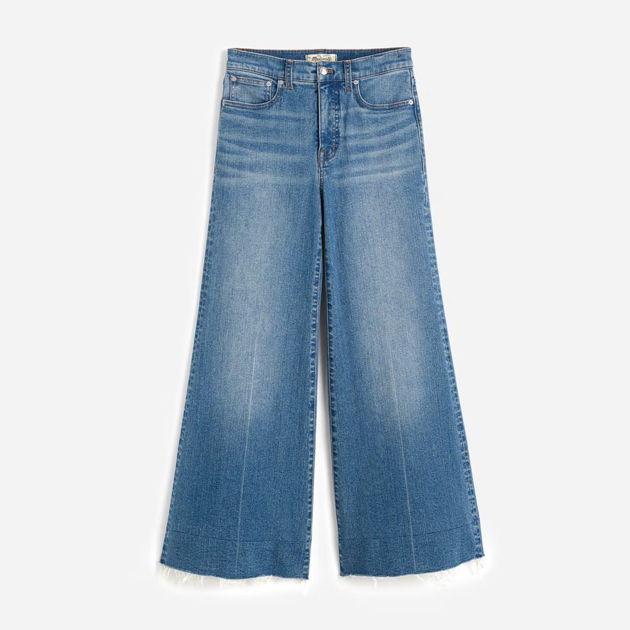 dam madewell brett utsvängda ben gröda jeans blå