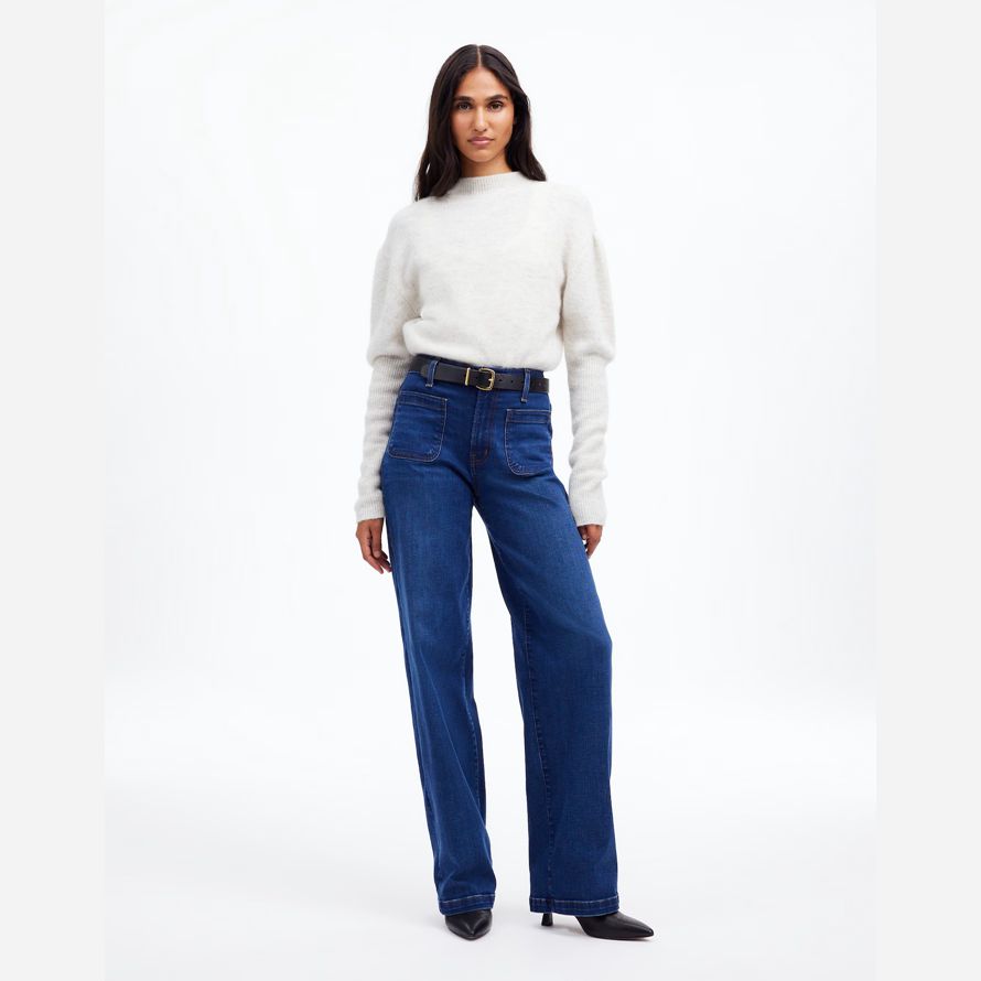 blå madewell den emmett brett-leg full längd kvinnors jeans