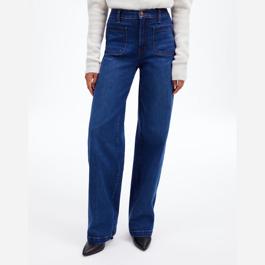 blå madewell den emmett brett-leg full längd kvinnors jeans