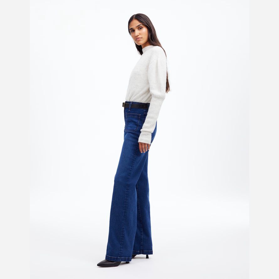 blå madewell den emmett brett-leg full längd kvinnors jeans