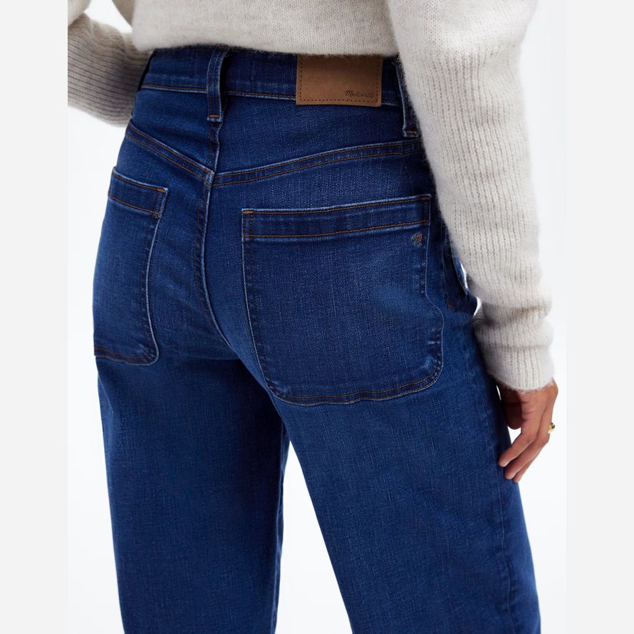 blå madewell den emmett brett-leg full längd kvinnors jeans
