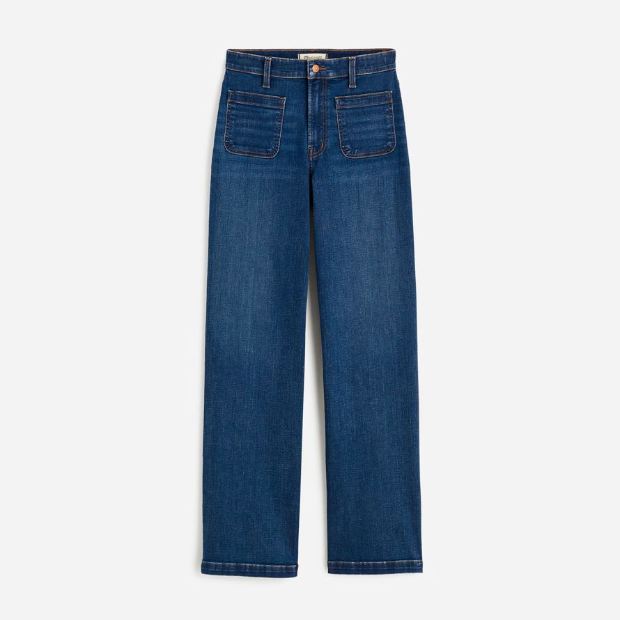 blå madewell den emmett brett-leg full längd kvinnors jeans
