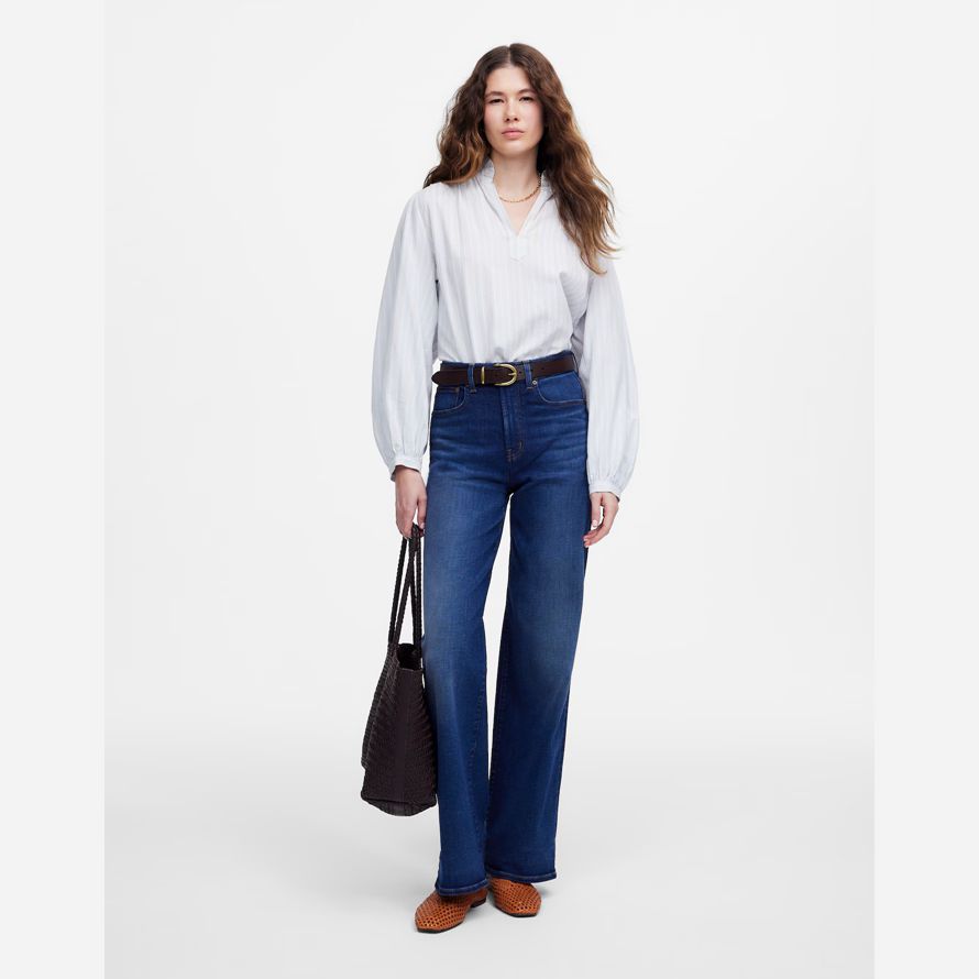 madewell den perfekta vintage brett-leg kvinnors jeans i mörk blå