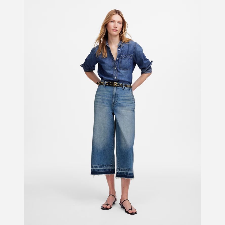 blå dam madewell denim jeans culottes