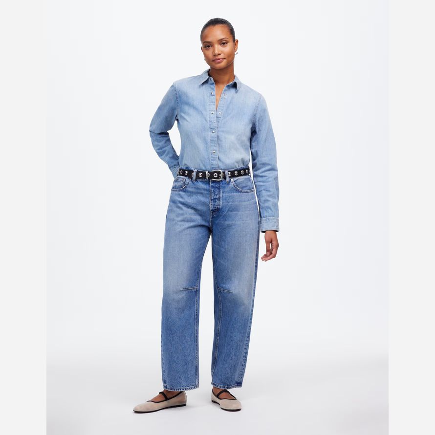 blå dam madewell kurviga Åkte fat-leg jeans