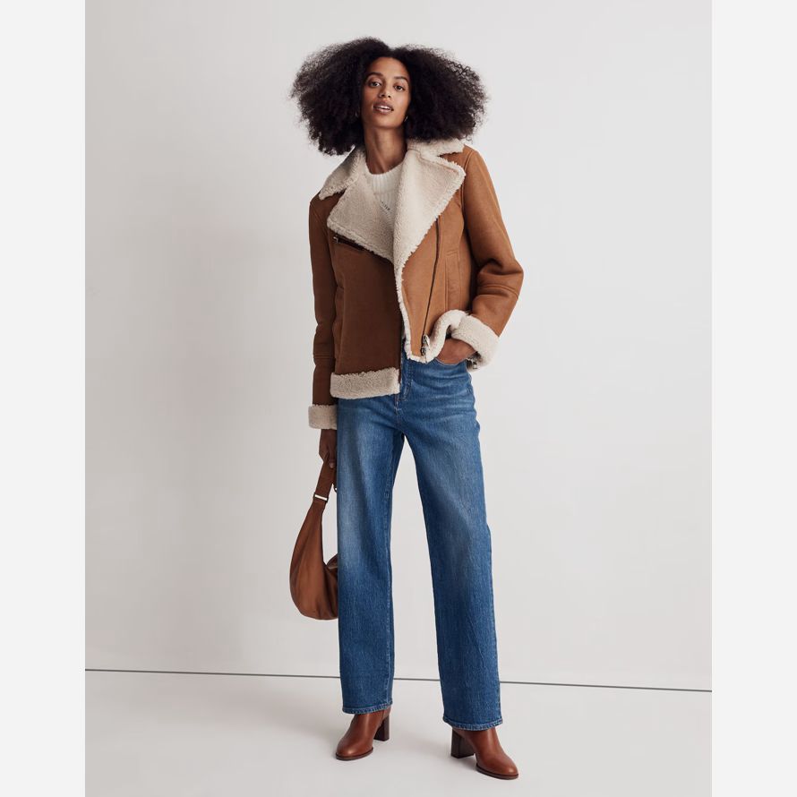 dam madewell Överdimensionerade shearling mc-skinnjacka brun