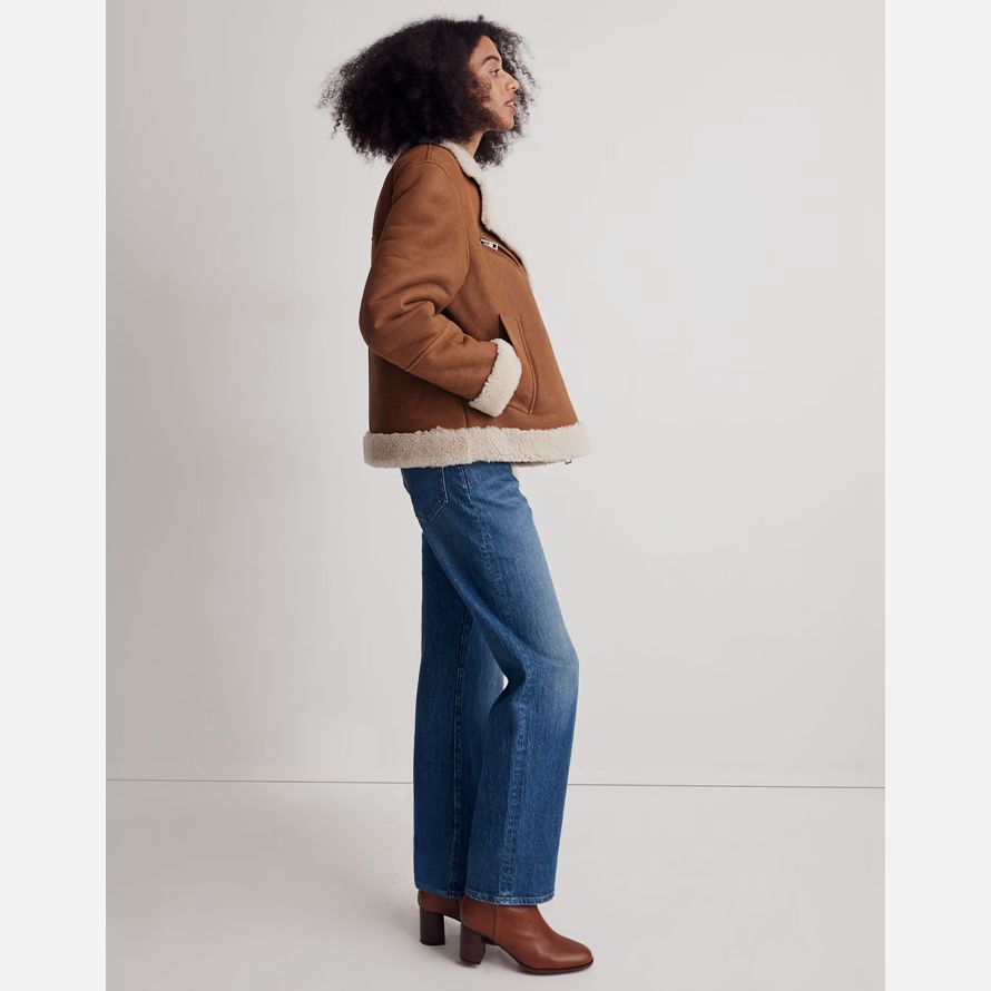 dam madewell Överdimensionerade shearling mc-skinnjacka brun