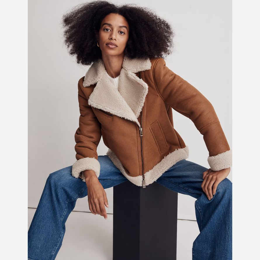 dam madewell Överdimensionerade shearling mc-skinnjacka brun