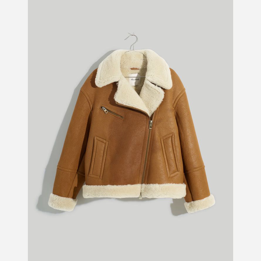 dam madewell Överdimensionerade shearling mc-skinnjacka brun