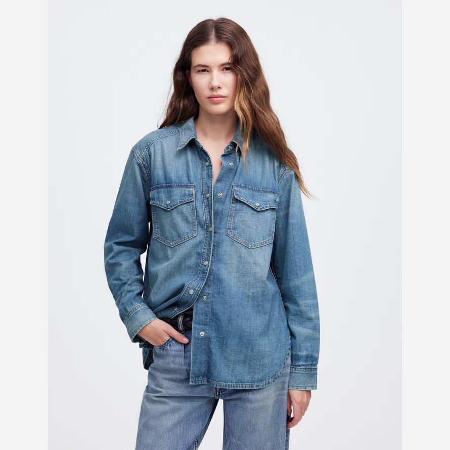 blå dam madewell denim avslappnad western skjortor