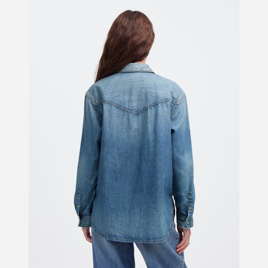 blå dam madewell denim avslappnad western skjortor