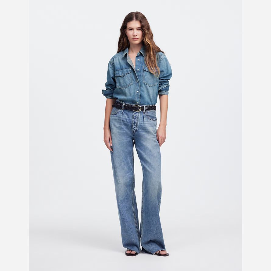 blå dam madewell denim avslappnad western skjortor