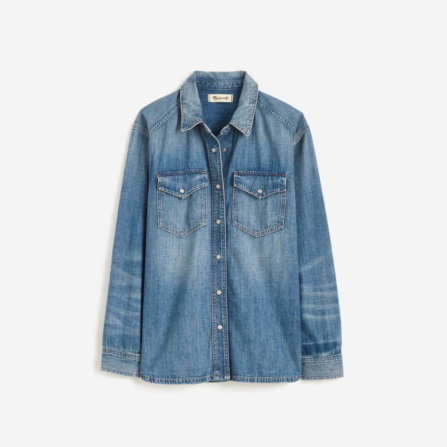 blå dam madewell denim avslappnad western skjortor