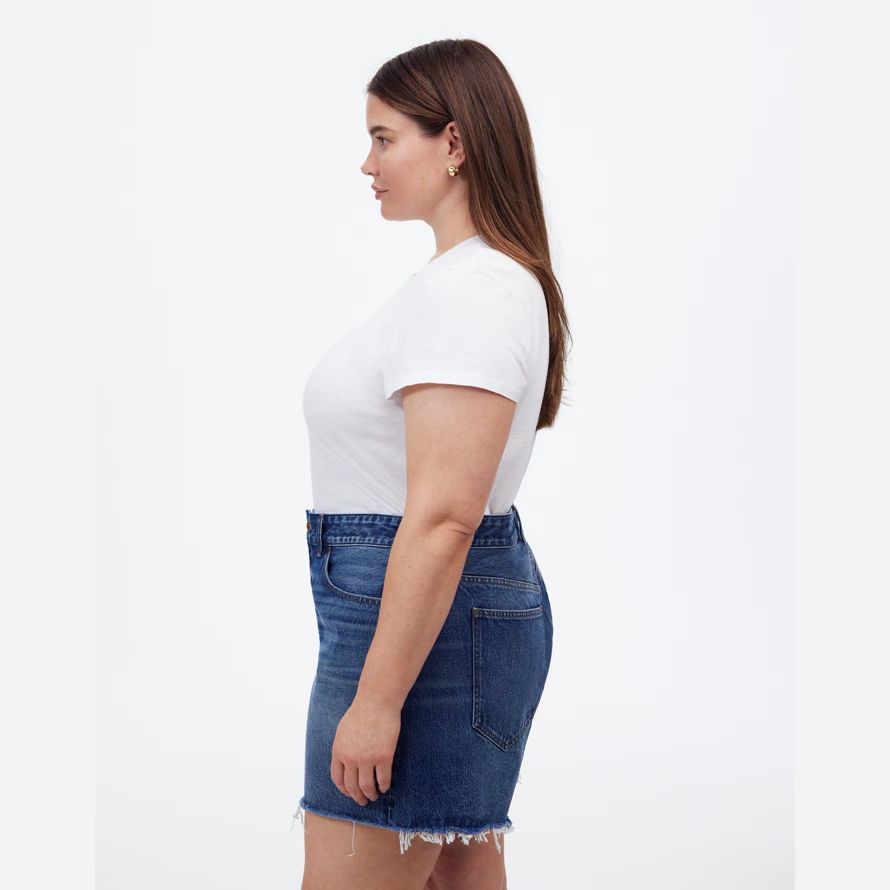 blå dam madewell plus brynn långa shorts