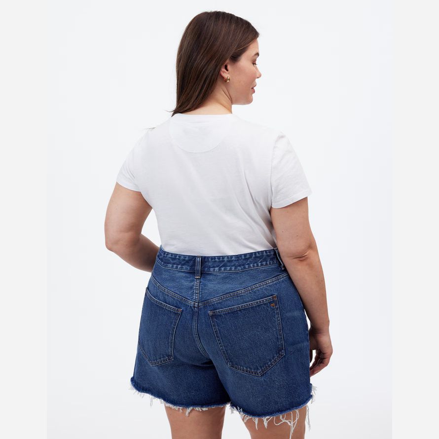 blå dam madewell plus brynn långa shorts