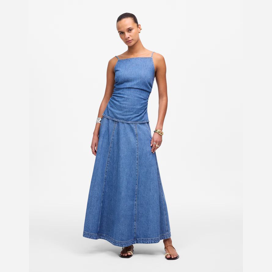 madewell luftiga denim midi-kjol dam blå
