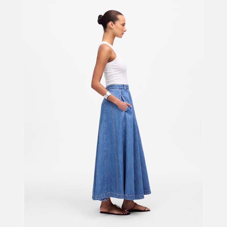madewell luftiga denim midi-kjol dam blå
