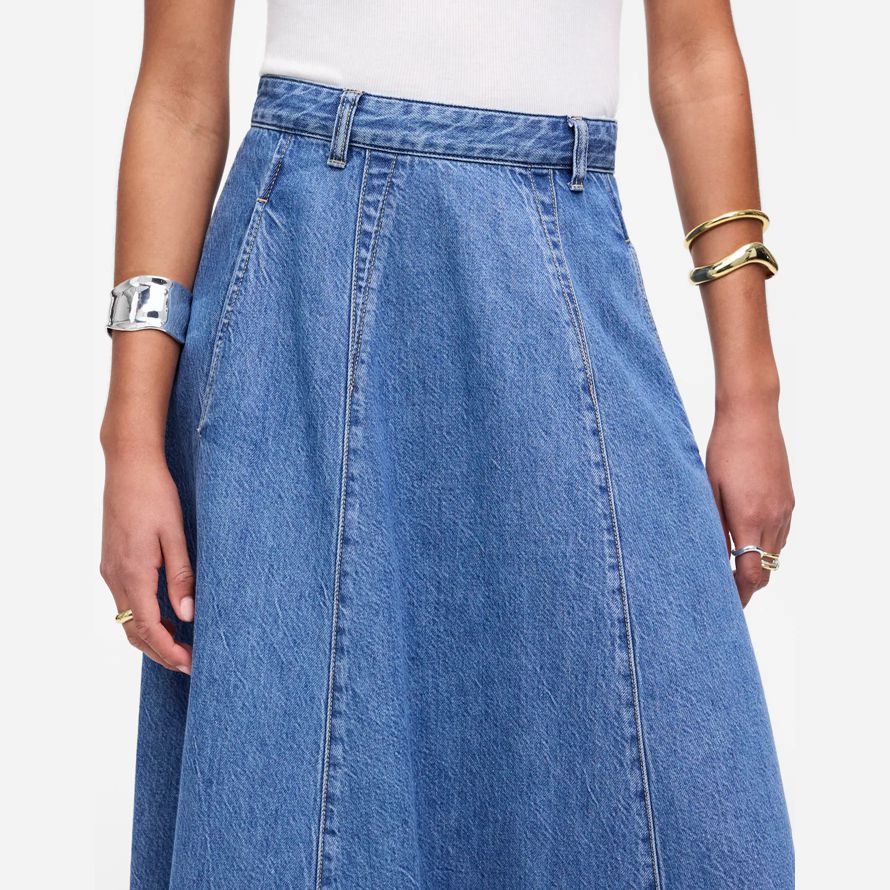 madewell luftiga denim midi-kjol dam blå