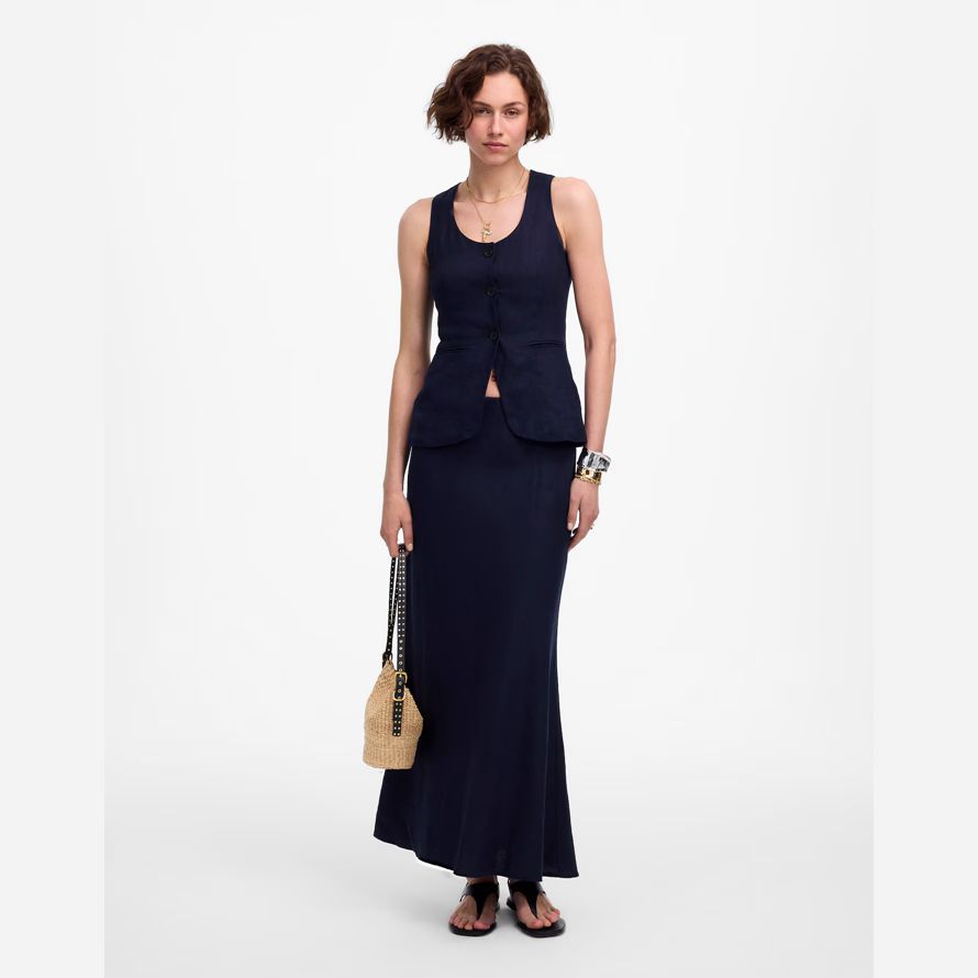 navy dam madewell linne slip maxi kjol